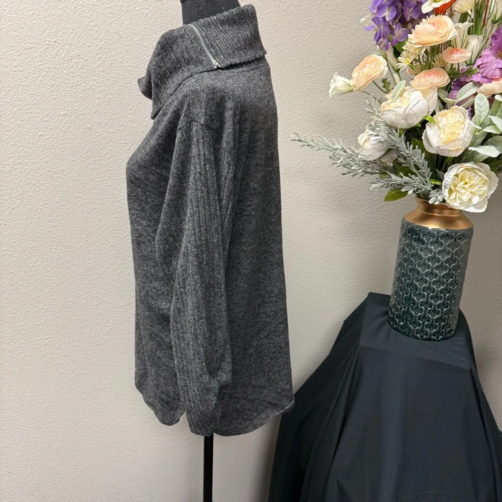 Adrienne Vittadini Gray Cowl Neck Sweater XL Cozy Knit Ribbed Sleeve Pullover - Picture 2 of 9
